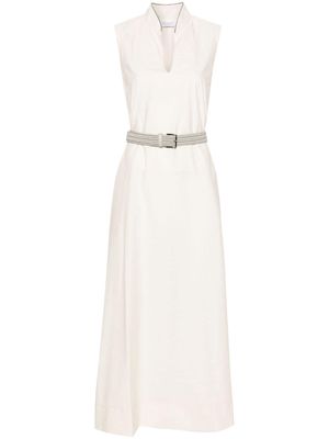 Brunello Cucinelli crinkled belted maxi dress - White