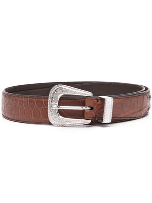Brunello Cucinelli crocodile-effect buckled belt - Brown