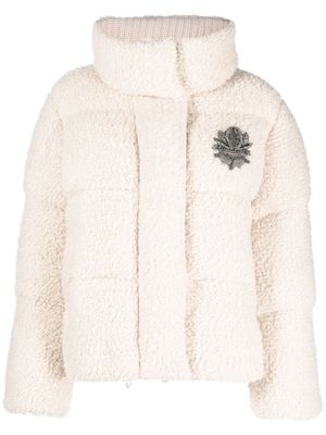 Brunello Cucinelli crystal-embellished cashmere puffer jacket - Neutrals