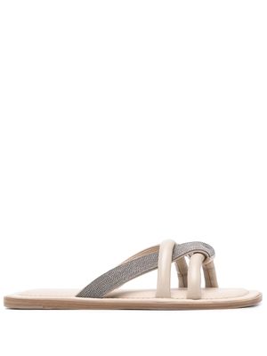 Brunello Cucinelli crystal-strap flat sandals - Neutrals