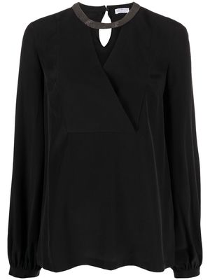 Brunello Cucinelli cut-out silk blouse - Black