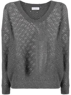 Brunello Cucinelli Dazzling Mesh sequin-embellished open-knit sweater - Grey