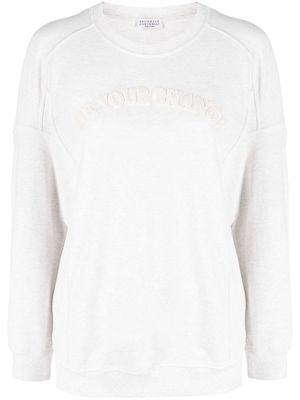 Brunello Cucinelli debossed-logo cotton sweatshirt - Neutrals
