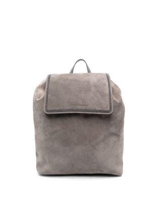 Brunello Cucinelli debossed-logo suede backpack - Grey