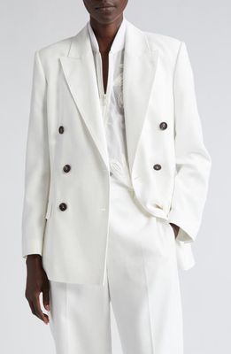 Brunello Cucinelli Double Breasted Cotton Twill Blazer in Off White