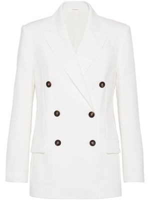 Brunello Cucinelli double-breasted cotton-twill blazer - White