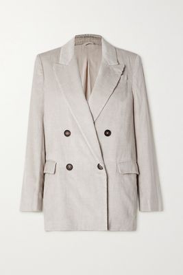 Brunello Cucinelli - Double-breasted Linen, Cotton And Lyocell-blend Corduroy Blazer - White