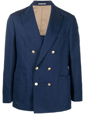 Brunello Cucinelli double-breasted linen-cotton blazer - Blue
