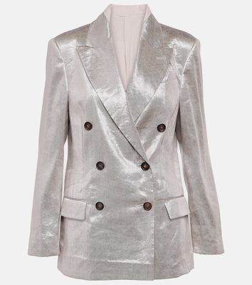 Brunello Cucinelli Double-breasted metallic linen-blend blazer