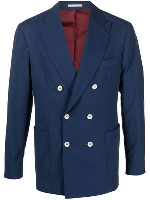 Brunello Cucinelli double-breasted stretch-cotton blazer - Blue