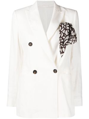 Brunello Cucinelli double-breasted woven blazer - White