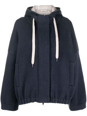 Brunello Cucinelli drawstring-hood cashmere jacket - Blue