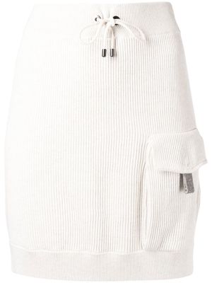 Brunello Cucinelli drawstring ribbed-knit miniskirt - White