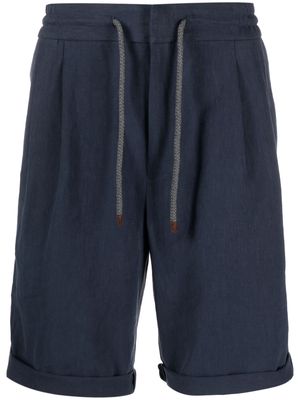 Brunello Cucinelli drawstring-waist linen shorts - Blue