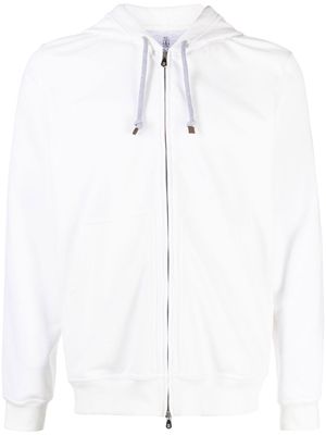 Brunello Cucinelli drawstring zipped hoodie - White
