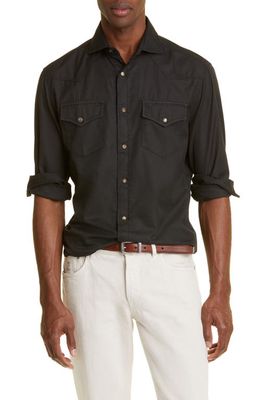 Brunello Cucinelli Easy Fit Cotton Western Shirt in C6351 Black