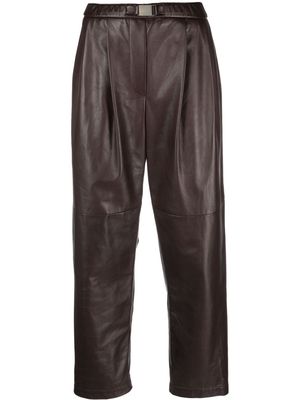 Brunello Cucinelli elasticated-waist tapered leather trousers - Brown
