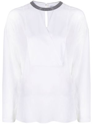 Brunello Cucinelli embellished collar silk blouse - White