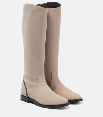 Brunello Cucinelli Embellished suede knee-high boots