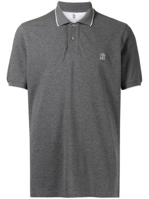 Brunello Cucinelli embroidered-detail short-sleeved polo shirt - Grey
