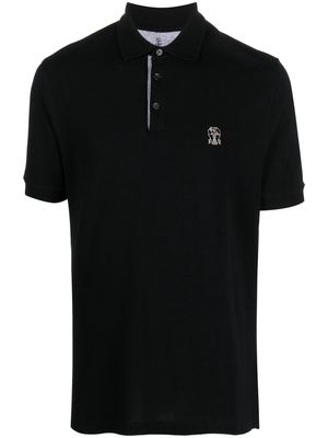 Brunello Cucinelli embroidered-logo short-sleeve polo shirt - Black
