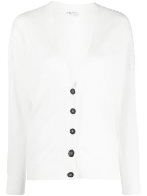 Brunello Cucinelli fine-knit linen-blend cardigan - White
