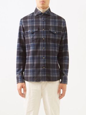 Brunello Cucinelli - Flap-pocket Check Cotton-madras Shirt - Mens - Blue Multi