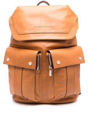 Brunello Cucinelli flap-pocket leather backpack - Brown