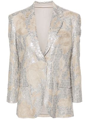 Brunello Cucinelli floral-appliqué sequinned blazer - Neutrals