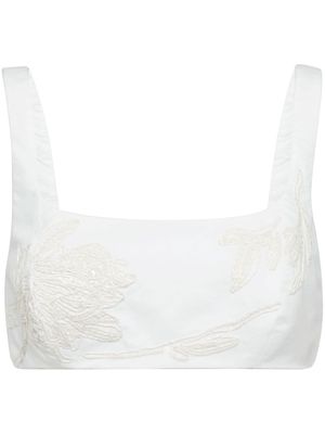 Brunello Cucinelli floral-embroidered cropped top - White