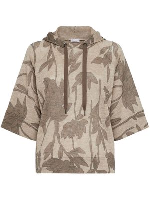 Brunello Cucinelli floral-jacquard hooded top - Neutrals