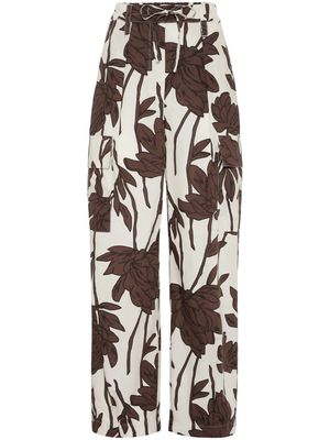 Brunello Cucinelli floral-print cotton trousers - White