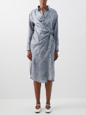 Brunello Cucinelli - Floral-print Crepe Shirt Dress - Womens - Blue Print