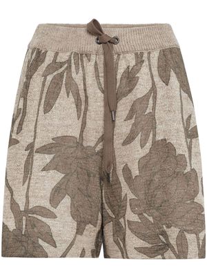 Brunello Cucinelli floral-print knitted bermuda shorts - Neutrals