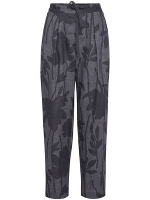 Brunello Cucinelli floral-print linen trousers - Grey