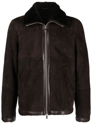 Brunello Cucinelli fur-lining leather jacket - Brown