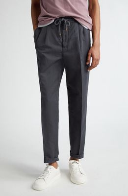 Brunello Cucinelli Garment Dyed Linen & Cotton Gabardine Drawstring Pants in Antracite