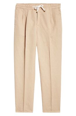 Brunello Cucinelli Garment Dyed Linen & Cotton Gabardine Drawstring Pants in Farro