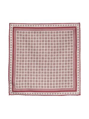 Brunello Cucinelli geometric-pattern reversible silk pocket square - Red
