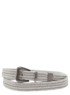 Brunello Cucinelli Grey Buckle-fastening Woven Belt In Linen Woman