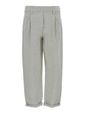 Brunello Cucinelli Grey Pleated Trousers In Linen Blend Woman