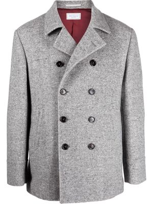 Brunello Cucinelli herringbone double-breasted coat - Grey