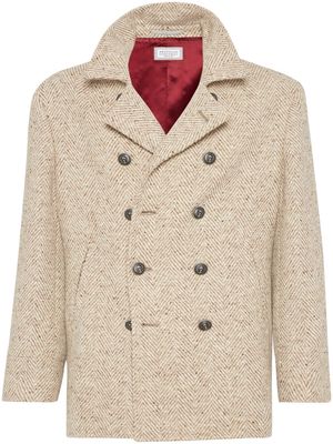 Brunello Cucinelli herringbone wool peacoat - Neutrals