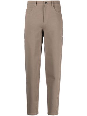 Brunello Cucinelli high-waisted tapered cotton-blend trousers - Brown