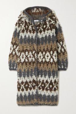 Brunello Cucinelli - Hooded Jacquard-knit Mohair-blend Bouclé Cardigan - Gray
