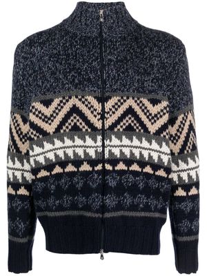 Brunello Cucinelli intarsia-knit cashmere cardigan - Blue