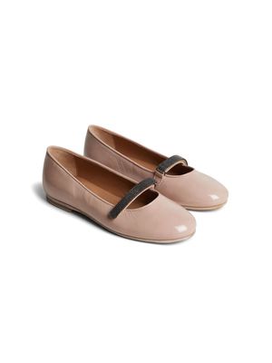 Brunello Cucinelli Kids almond-toe leather ballerina shoes - Pink
