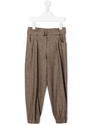 Brunello Cucinelli Kids belted houndstooth trousers - Brown