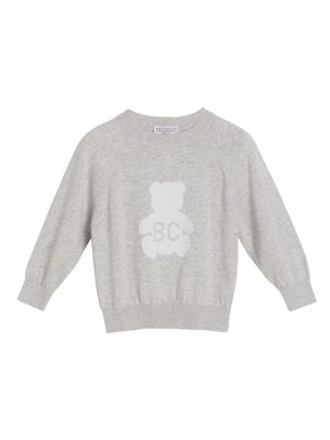Brunello Cucinelli Kids Bernie-intarsia cotton jumper - Grey