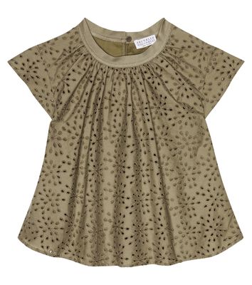 Brunello Cucinelli Kids Broderie anglaise cotton-blend top